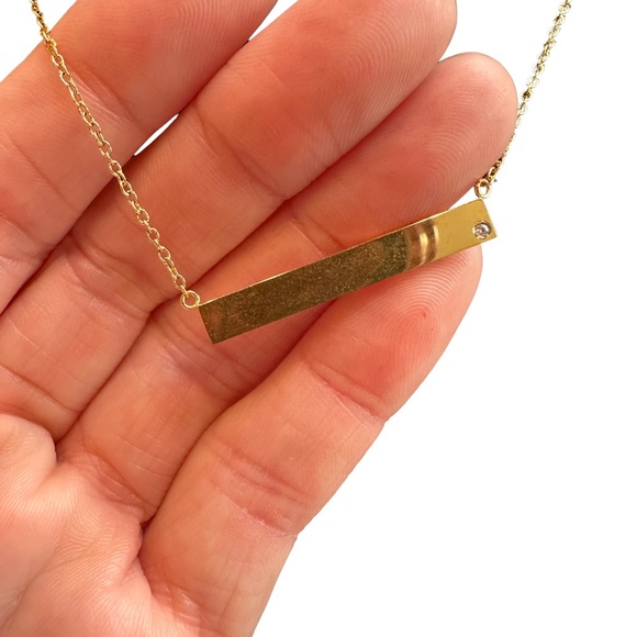 Simple Rectangle Cubic Zirconia Solid 925 Sterling Silver Necklace Gold - Picture 3 of 9